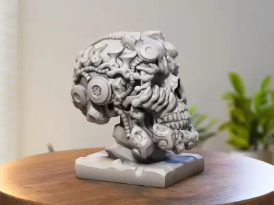 Robot Skull Headphone Stand  Cyborg Headset Stand 3D print model purchase