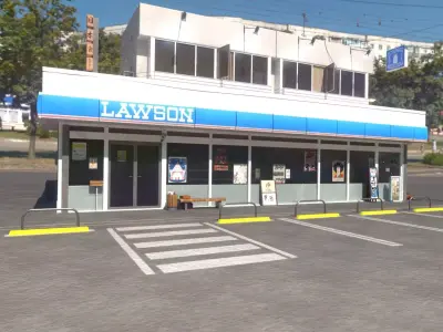 Lawson - convenience store and street- lowpoly PBR Low-poly 3D model