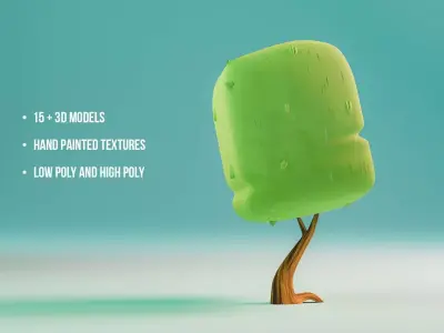 Stylized tree pack Low-poly 3D model