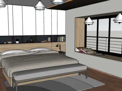 modern bedroom 3d model Low-poly 3D model