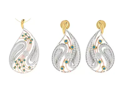 Women Pendant Earring Sets 3dm STL OBJ FBX Renders Details 3D print model 11