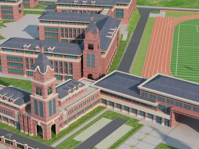 Modern school building06 Low-poly 3D model