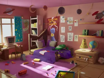 cartoon Bedroom 3d  Low-poly 3D model