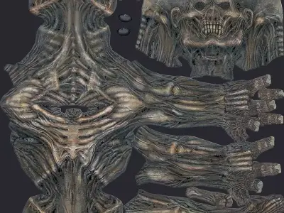 Zombie alien skeleton and other parts Low-poly 3D model