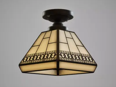 Retro Stainless Glass Ceiling Lamp Low-poly 3D model