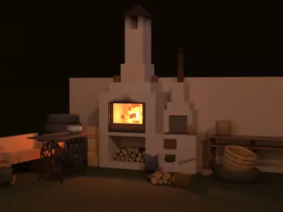 Low-poly country house yard props pack Low-poly 3D model