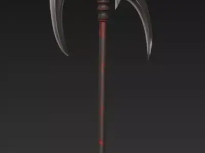 Void Reaver Dark Fantasy Battle Axe Crimson Runes Low-poly 3D model