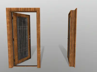 door 2 wooden with glass panel Low-poly 3D model
