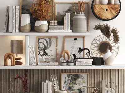 Decorative Set Collection items on shelf 3D Model Pack