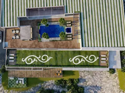 building exterior with garden landscape 3D model