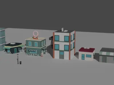 Low Poly  Building and Shop Set Low-poly 3D model