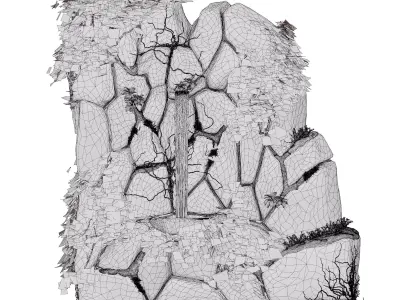 Mossy Stone Wall Wall with waterfall 3D model