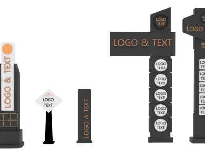 35 Signboard Totem Billboard  Collection Advertising  Sign board Low-poly 3D model