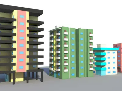 Apartment Buildings Low Poly Collection Low-poly 3D model