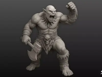 Ogre Warrior Battle Roar Statue Low-poly 3D model
