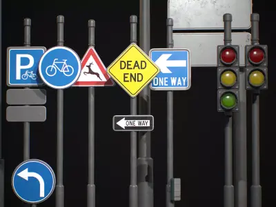 Street Sign Traffic Light Signal Low-poly 3D model