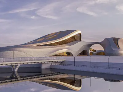 Futuristic building collection 4x 11 3D Model Pack