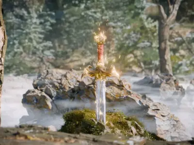 Legendary Fantasy Sword in Stone Low-poly 3D model