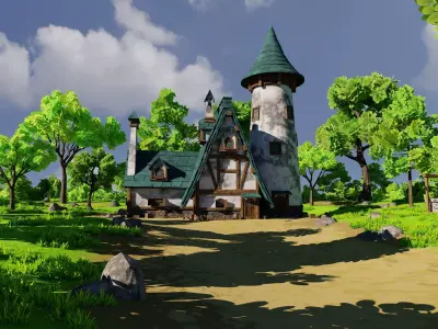 Medieval House 9 With Environment Low-poly 3D model