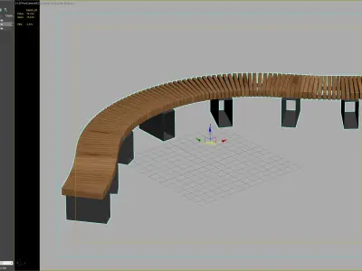 Curved Wooden Bench for Urban Parks and Public Spaces 3D model
