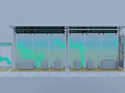 Modern Bus Station Low-poly 3D model
