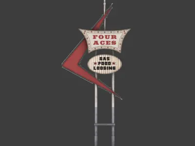 Four Aces Movie Set Sign Low-poly 3D model