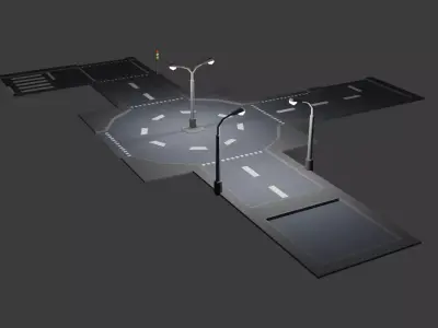 Modular Road Pack  Low-poly 3D model