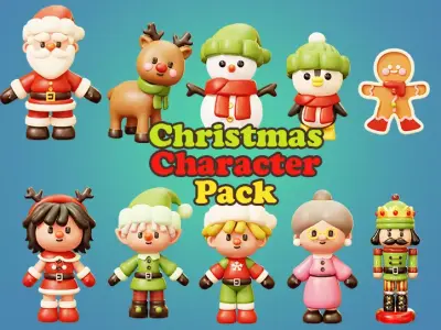 10 Characters Christmas and New Year Theme 3D Model Pack