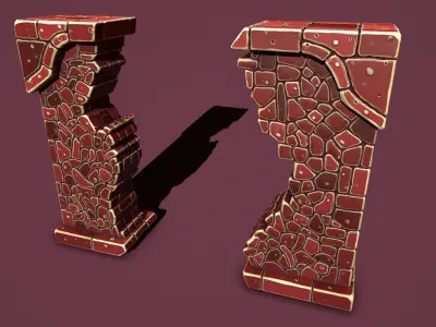 Fantasy wall 2 broken Low-poly 3D model