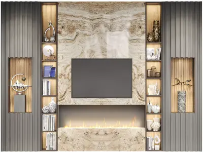 Wall with TV and decor 3D model