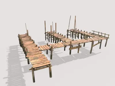 Wooden Triple Pier 3D model