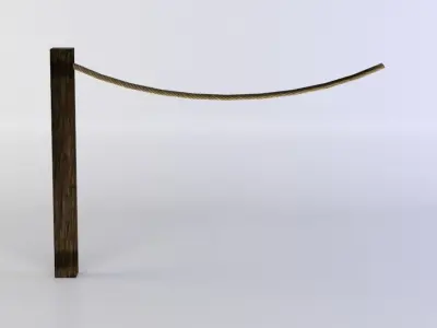 Fence segment pole with rope Low-poly 3D model