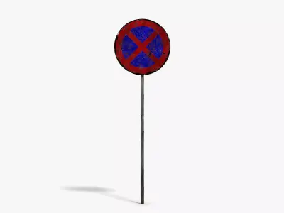 Damaged No Stopping Sign Low-poly 3D model