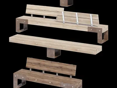 IDEAS set of wooden benches with metal brackets 3D model