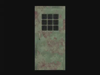 Green Rusty Prison Door with Grid Window 3D model
