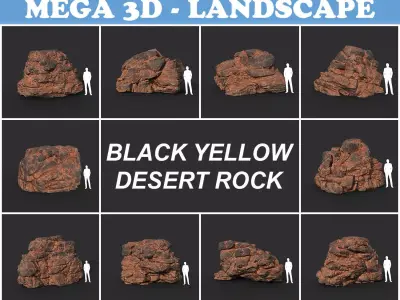 Low poly Black Yellow Desert Rock A 211119 Low-poly 3D model