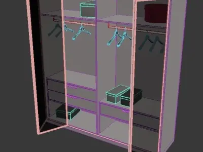 Wardrobe closet with glass doors and drawers 3D model
