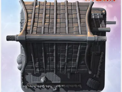 Traditional Japanese house with steep roof wooden beams and smal 3D print model