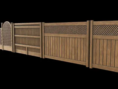 Wooden Fence set PBR 03 Low-poly 3D model