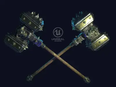 Spiked warhammer Low-poly 3D model