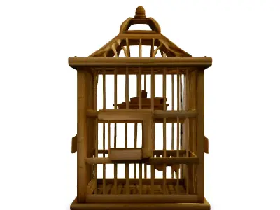 Realistic Wooden Bird Cage 3D Model Low-poly 3D model