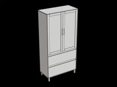 Modern Double Glass Door With 2 Drawers Hutch Low-poly 3D model