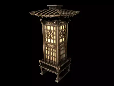 Stylized Japanese Lantern - PBR Low Poly Emissive Low-poly 3D model