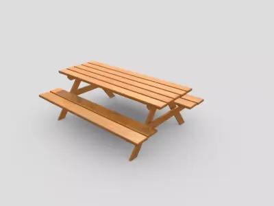 Picnic Table Yellow Wood Low-poly 3D model