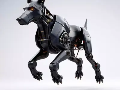 Futuristic Robo-Dog Sleek Black Mech Glowing Eyes 3D Low-poly 3D model