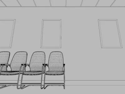 New Hospital Corridor with Lighting and chairs Low-poly 3D model