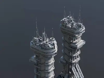 Scifi building command center skyscraper Low-poly 3D model