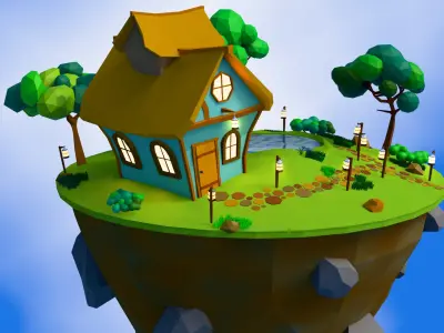 Floating Island Low-poly 3D model
