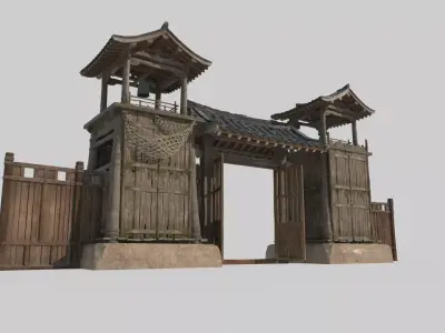 Gate level of ancient Asian architecture 3D model
