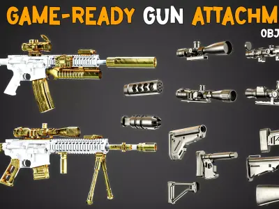 100 Game-Ready Gun Attachments    Vol 02 Low-poly 3D model